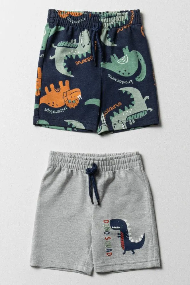 2 Pack Dinosaur Shorts Navy & Grey