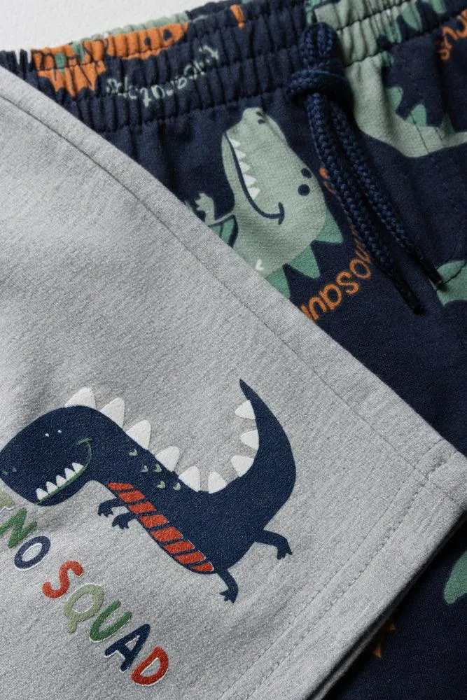 2 Pack Dinosaur Shorts Navy & Grey