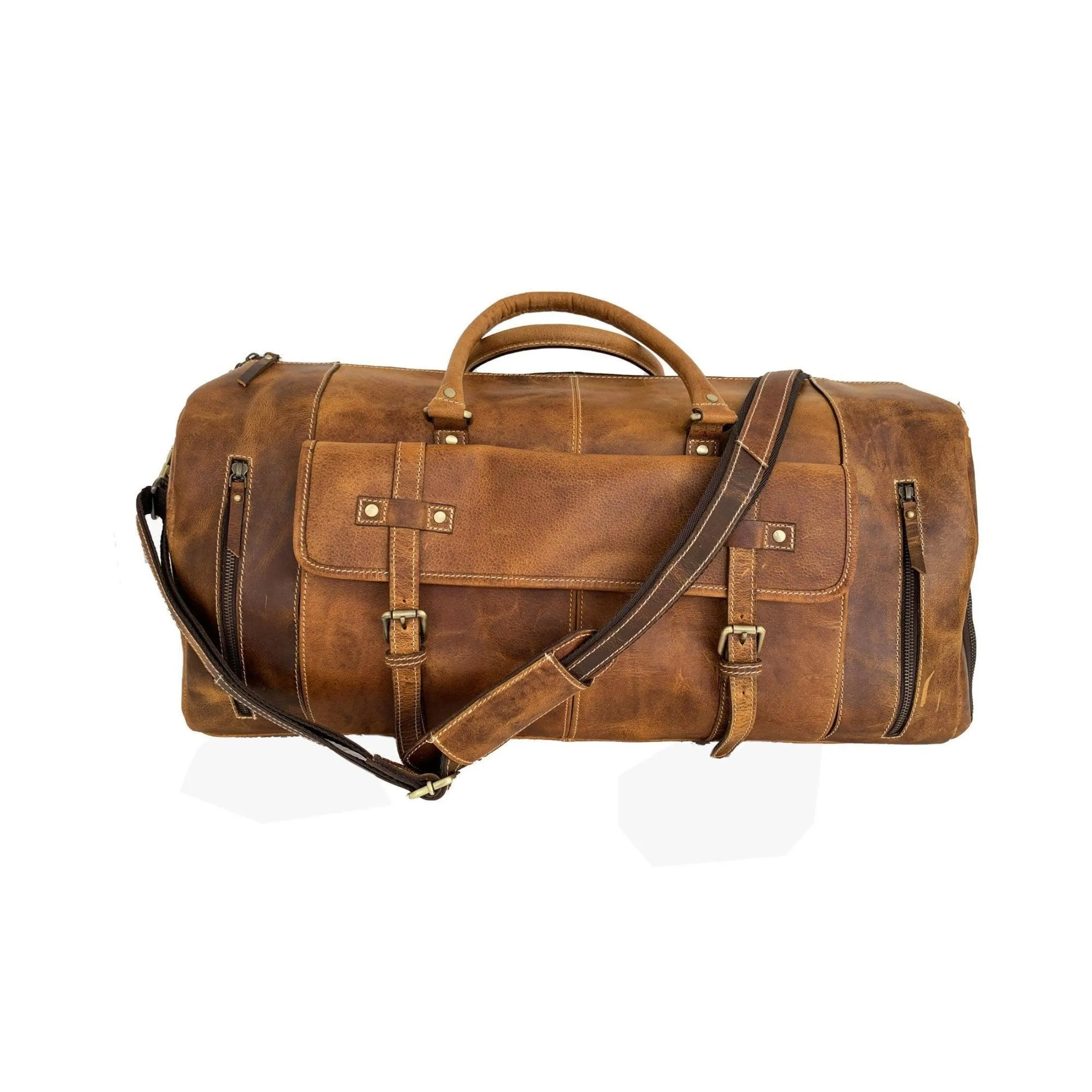 24 Inch Leather Duffel Bags for Men and Women Full Grain Leather Travel Overnight Weekend Leather Bags Sports Gym Duffel for Men