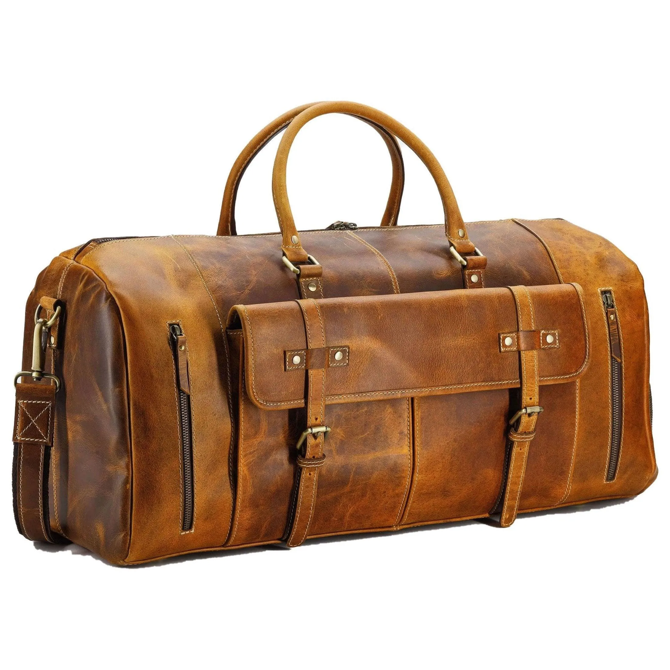 24 Inch Leather Duffel Bags for Men and Women Full Grain Leather Travel Overnight Weekend Leather Bags Sports Gym Duffel for Men