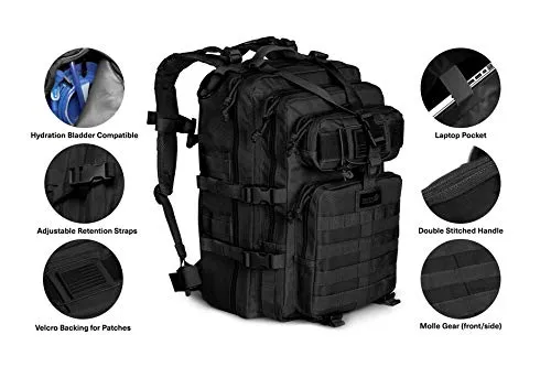 24BattlePack Tactical Backpack | 1 to 3 Day Assault Pack | Combat Veteran Owned Company |40L Bug Out Bag (Black)