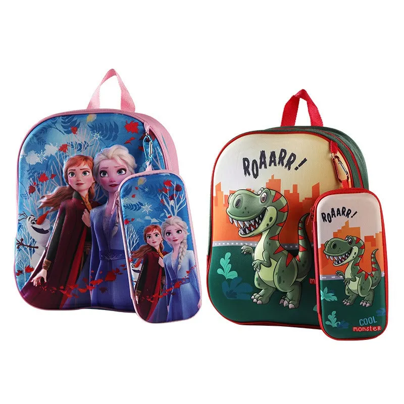 3D Kindergarten children's backpack and School Bag with Pouch