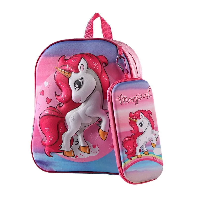 3D Kindergarten children's backpack and School Bag with Pouch