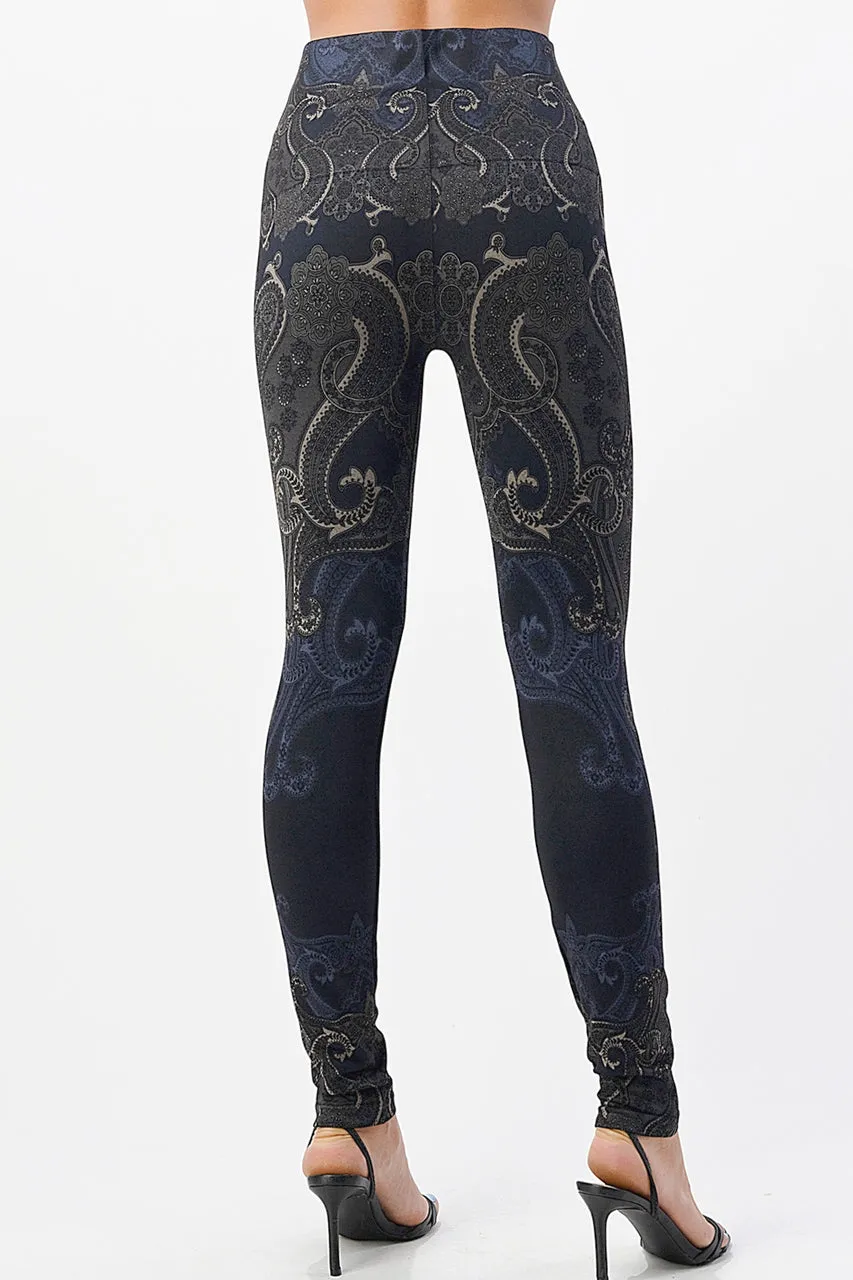 B4292CE High Waist Full Length Legging with Paisley Print