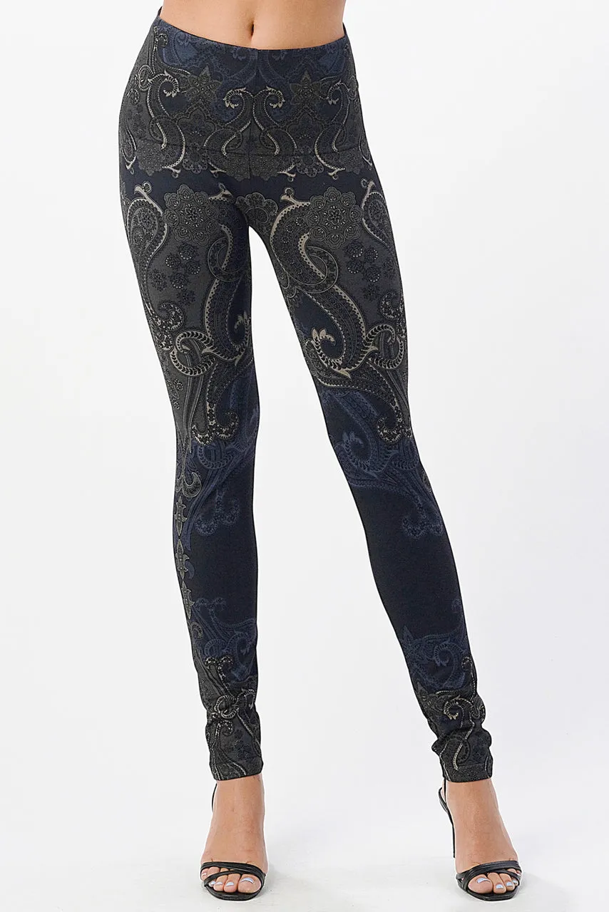 B4292CE High Waist Full Length Legging with Paisley Print