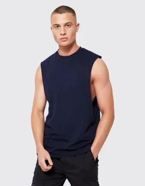 Bho Men's Crew Neck Sleeveless GYM Shirt-Navy