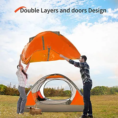 BISINNA 2 Person Camping Tent Lightweight Backpacking Tent Waterproof Windproof Two Doors Easy Setup Double Layer Outdoor Tents for Family Camping Hunting Hiking Mountaineering Travel