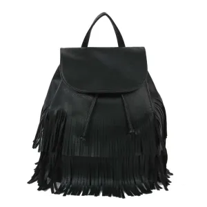 Black Double Fringe Convertible Backpack