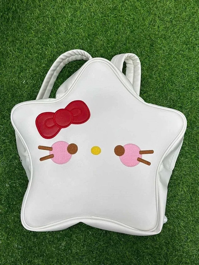 Cute KITTY White Backpack, Star Shaped Design Leather Backpack for Women, Sanrio Kitty Kawaii Bag for Girls, Oversized Backpack