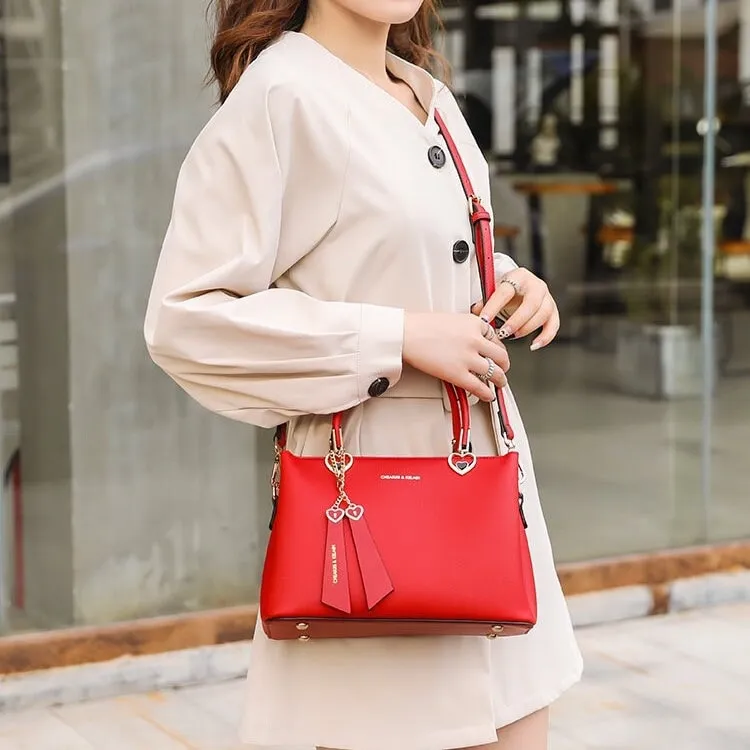 Cute Red Minimalist Solid Color Luxury Genuine Leather Handle Handheld Handbag for Women, Shoulder Bag, Crossbody Bag, Messenger Bag