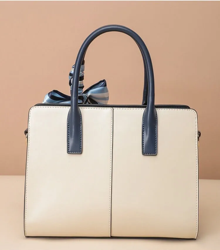 Cute White Contrast Color Minimalist Simple Slick Luxury Genuine Leather Handbag for Women, Shoulder Bag, Crossbody Bag