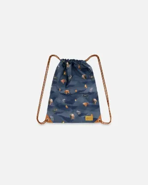 Drawstring Bag Navy Printed Mountains Animals