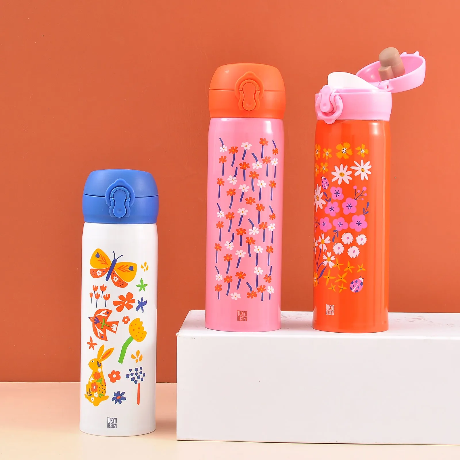 Floral Flower Stainless Steel Water Bottle.(500mL)