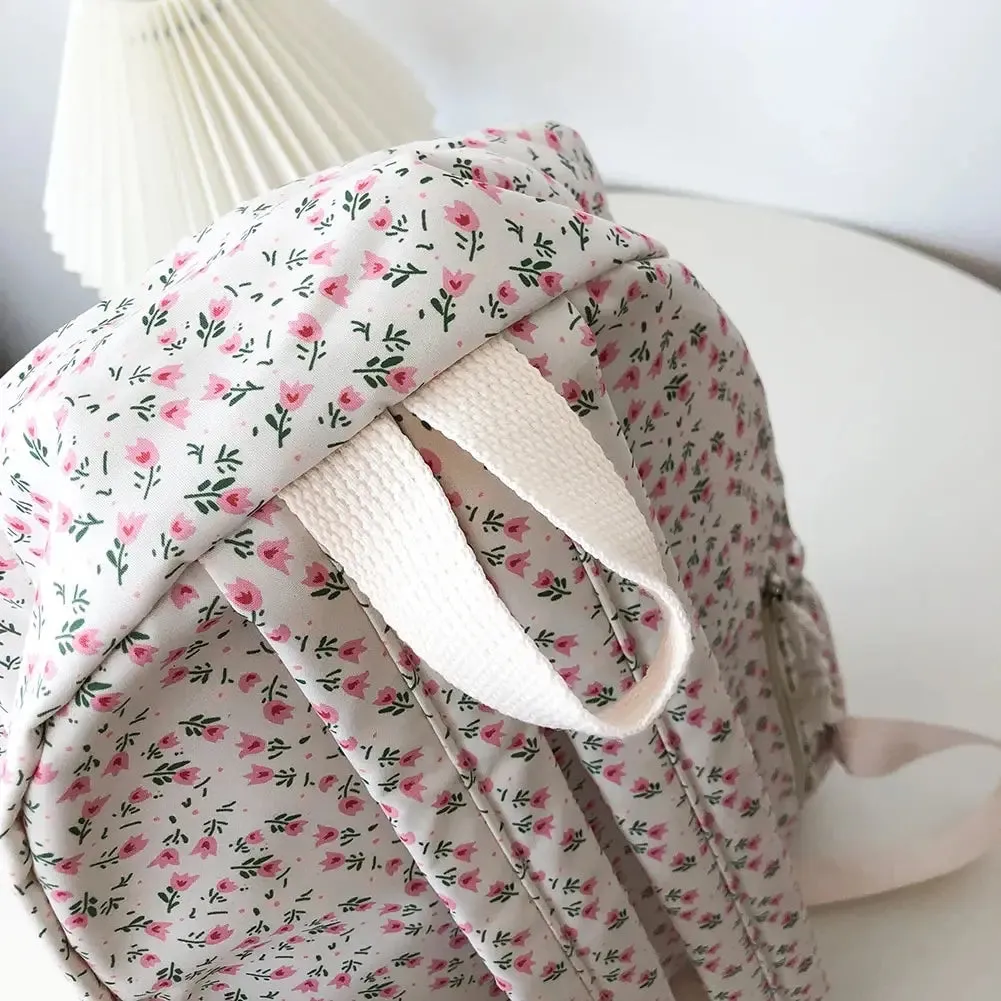 Floral White Nylon Backpack for Students – Stylish Casual Rucksack