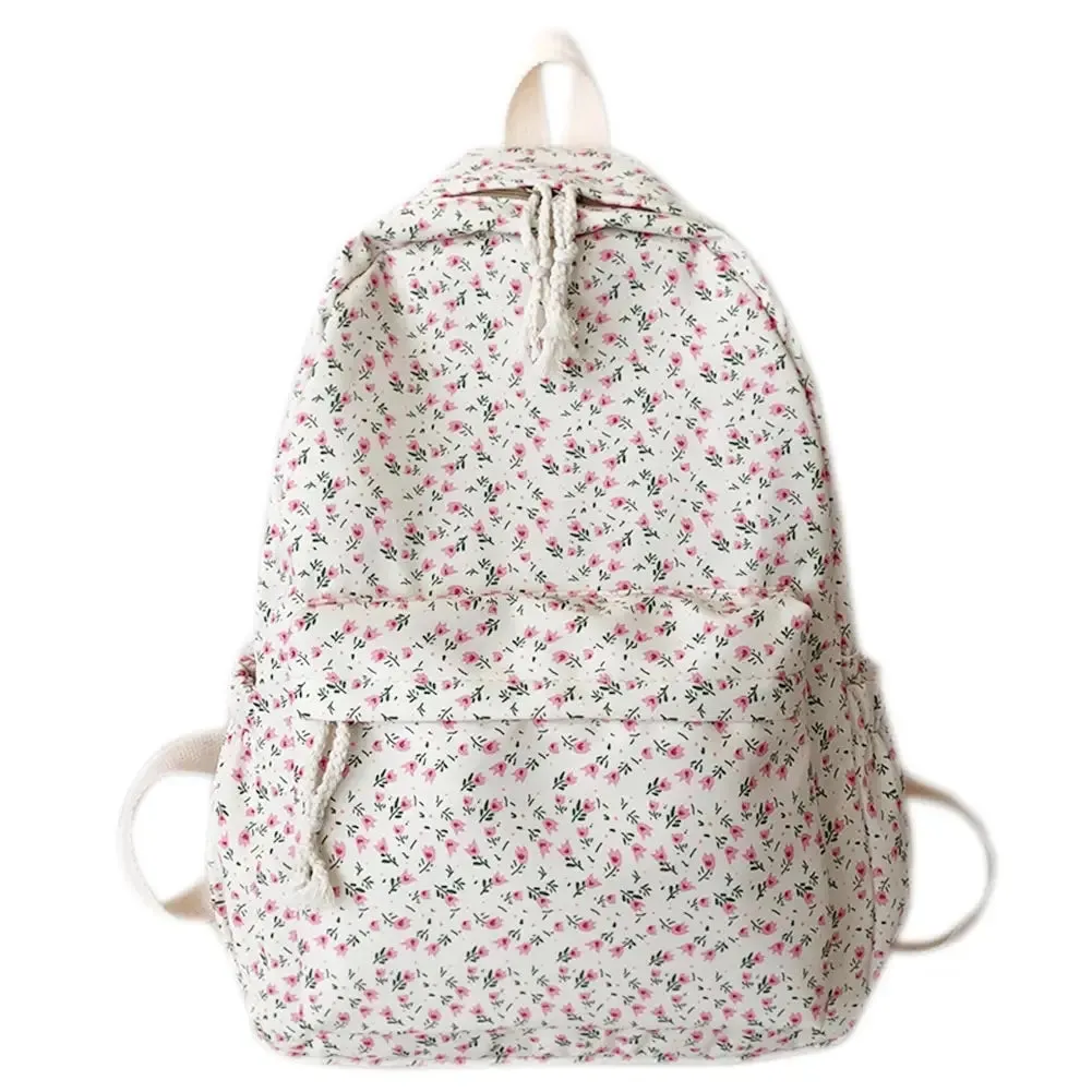 Floral White Nylon Backpack for Students – Stylish Casual Rucksack