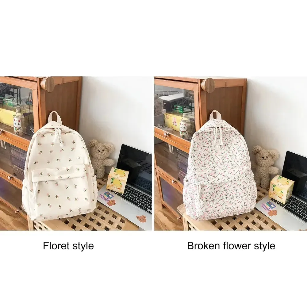 Floral White Nylon Backpack for Students – Stylish Casual Rucksack