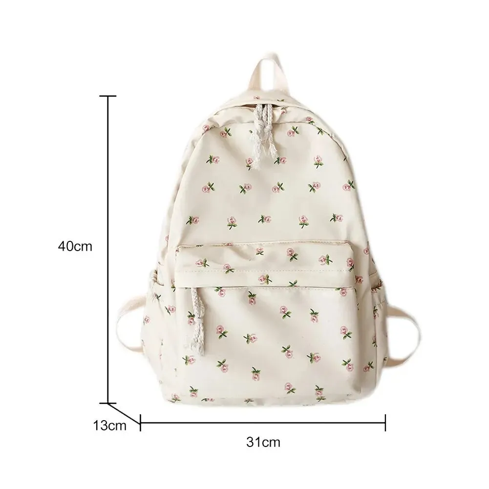 Floral White Nylon Backpack for Students – Stylish Casual Rucksack