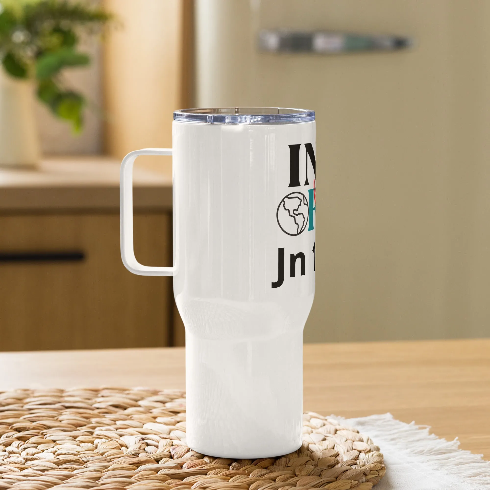 Jn 15:19 White Travel mug with a handle