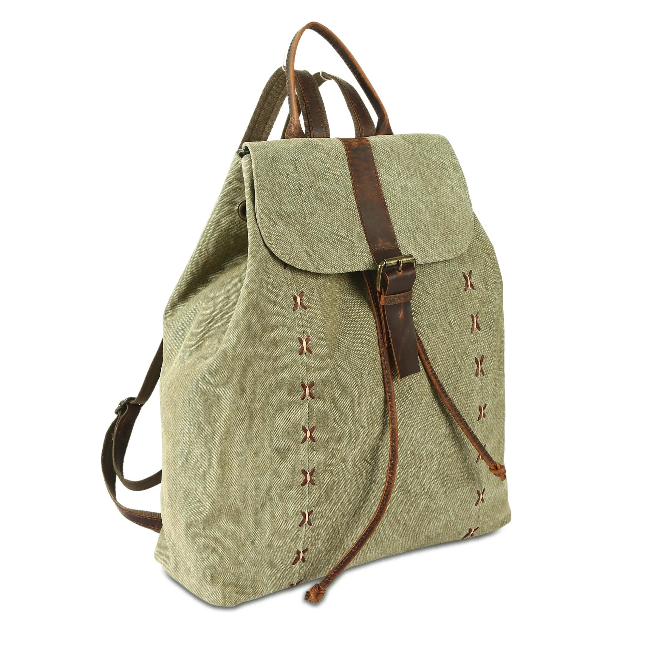 KomalC backpack for Women and Men, made with high-quality Jute & Premium Buffalo Leather accents- Stylish, Eco-friendly & spacious design for everyday use | college travel (Hellebore)