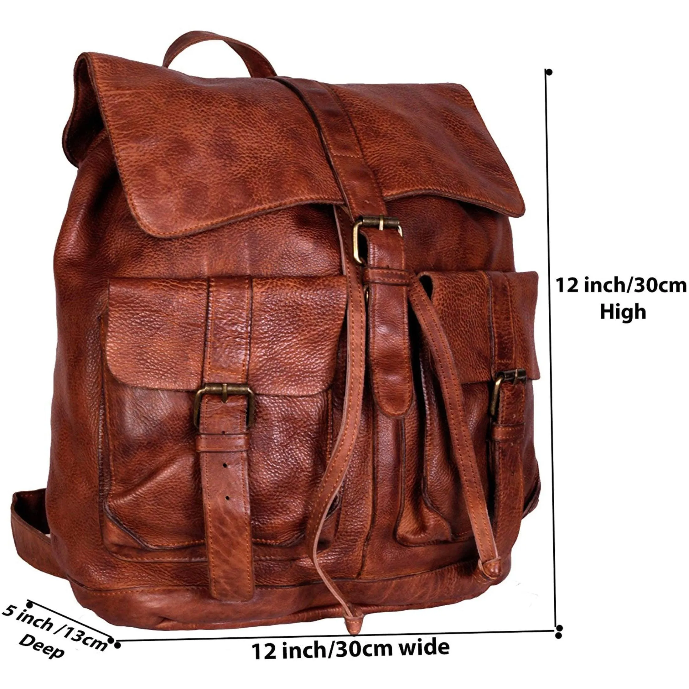 KomalC Leather Backpack Rucksack Travel Laptop Camping School College Bag for Men Women (Brown)