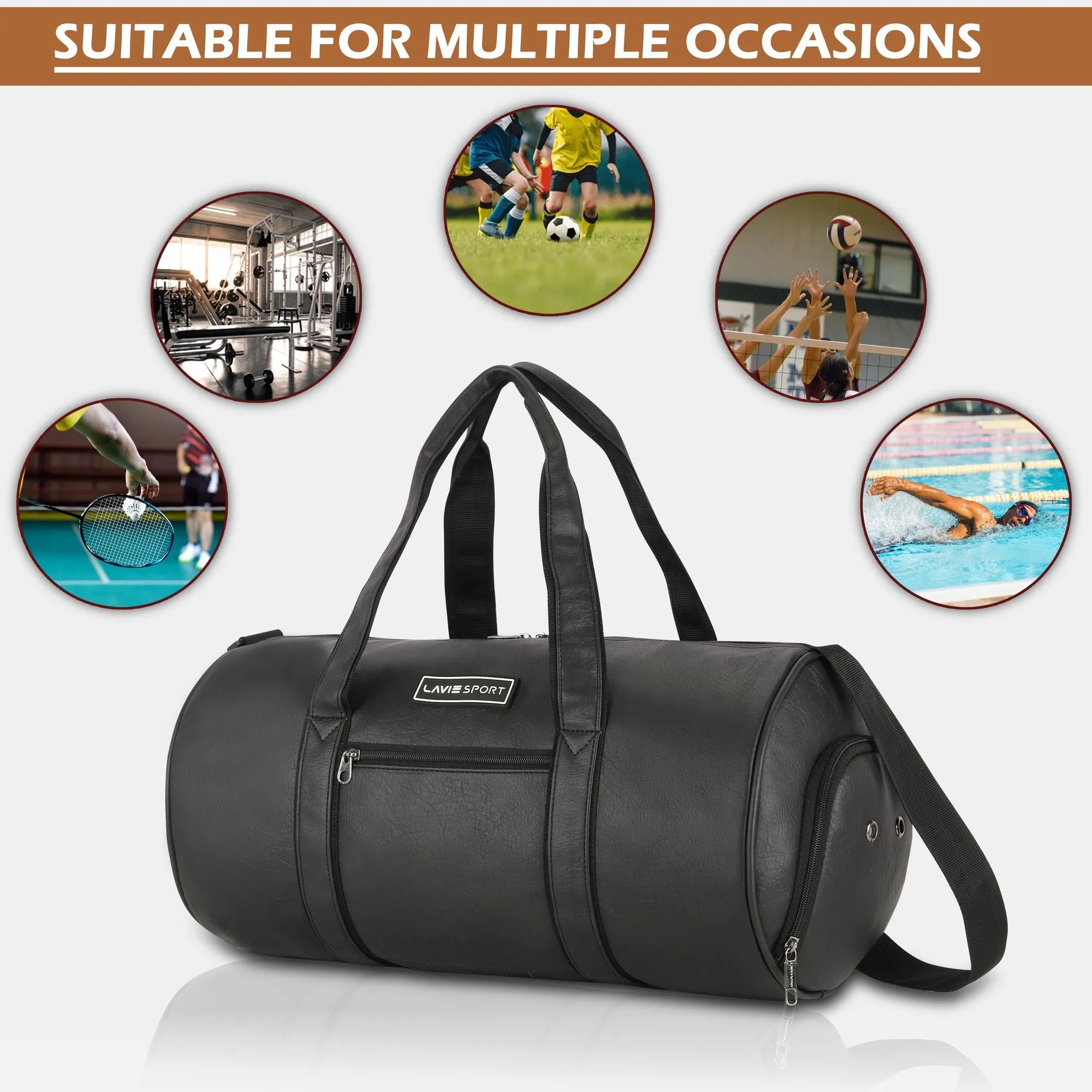 Lavie Sport Athlete 27L Synthetic Leather Men and Women's Gym Duffle Bag Black