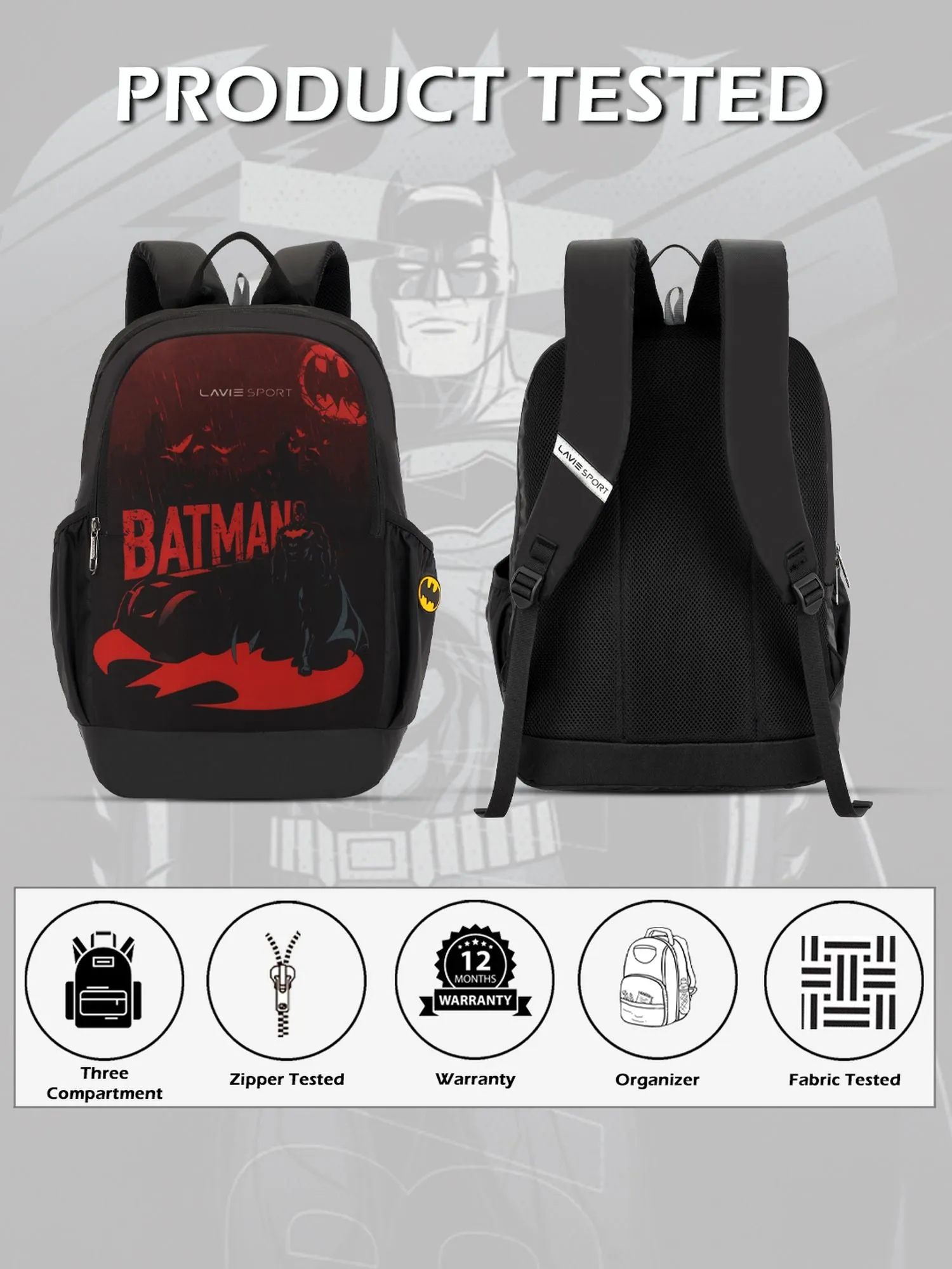 Lavie Sport Batman Crusader 33L Casual Laptop Backpack For Men/Women & Boys/Girls Black