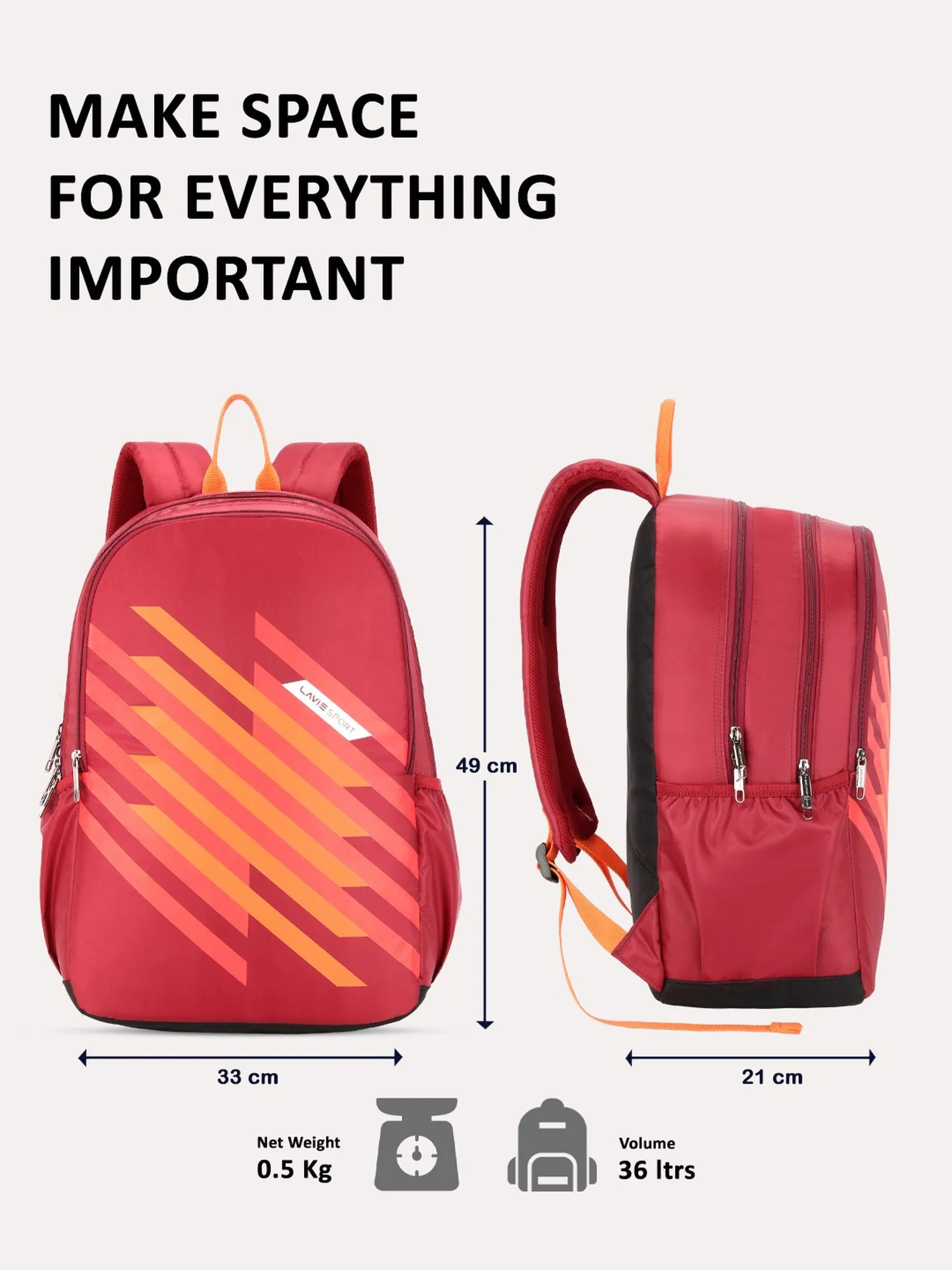 Lavie Sport Charge 36 Litres Laptop Backpack | School College Bag For Boys & Girls Maroon