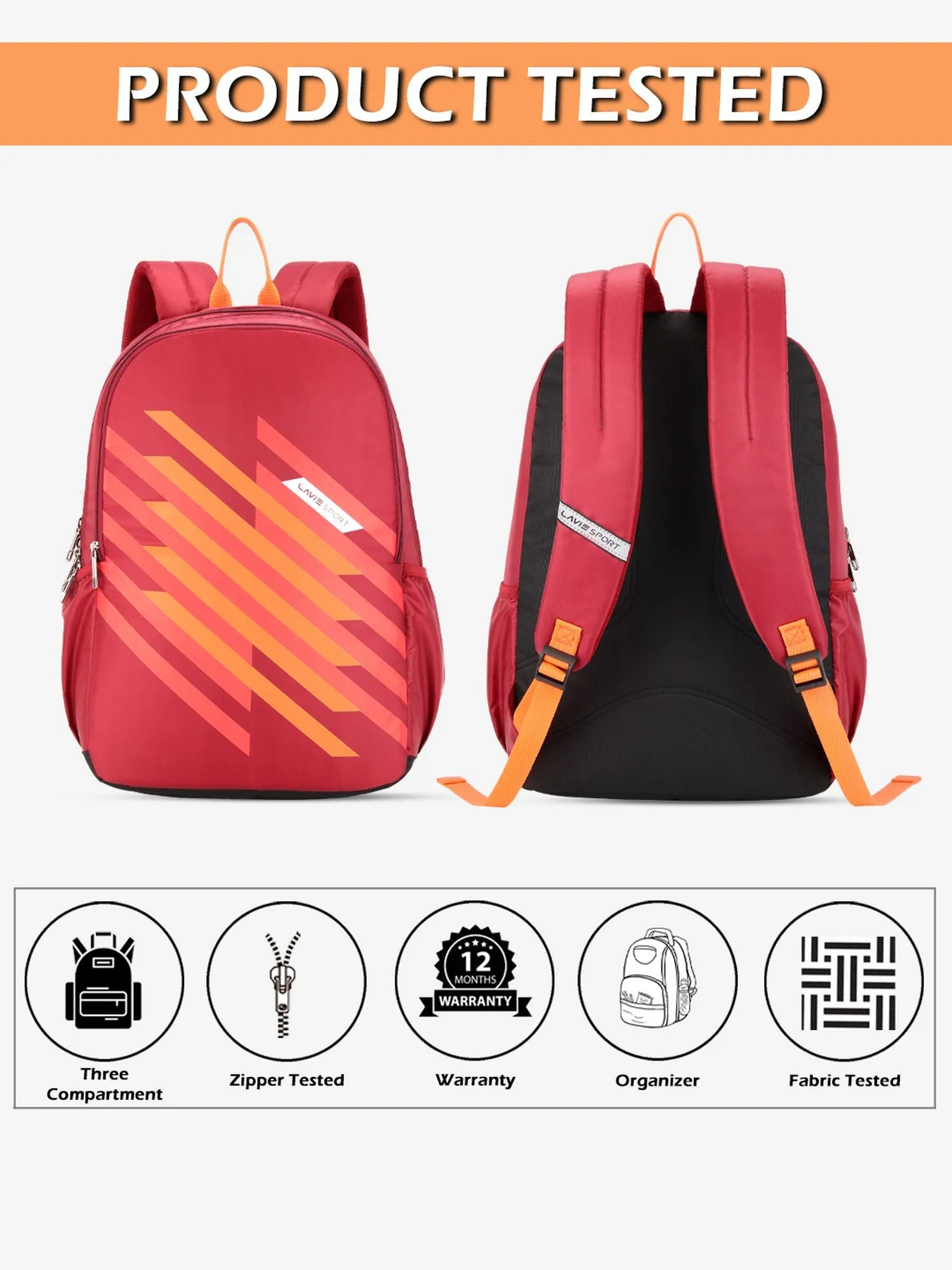 Lavie Sport Charge 36 Litres Laptop Backpack | School College Bag For Boys & Girls Maroon