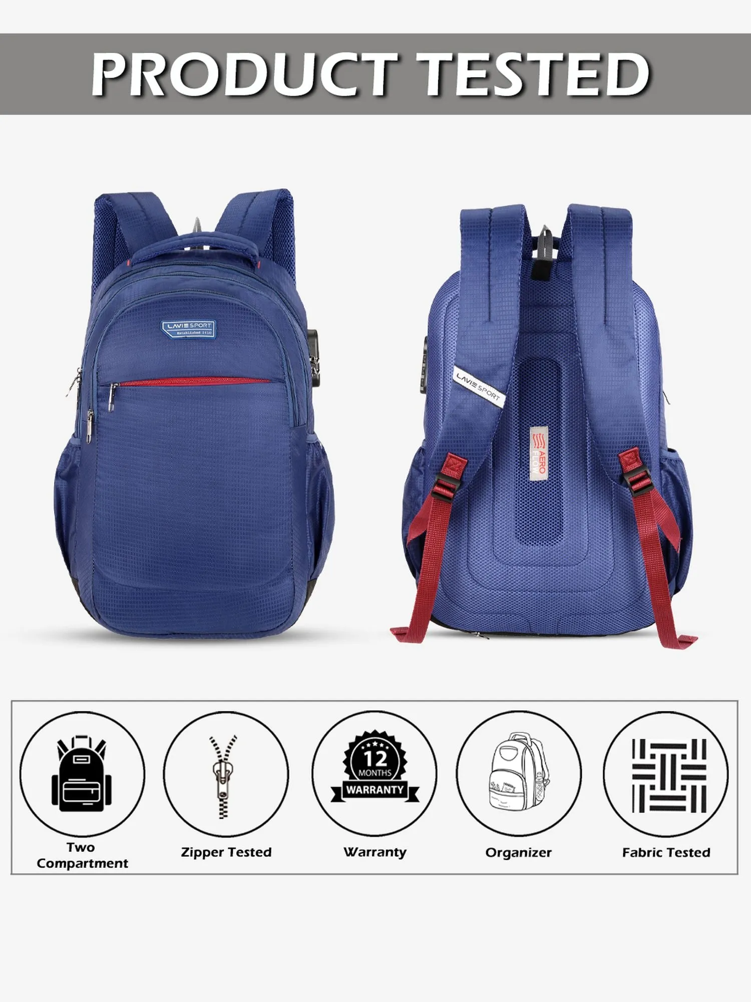 Lavie Sport Graphene 32L Laptop Backpack For Men & Women Navy