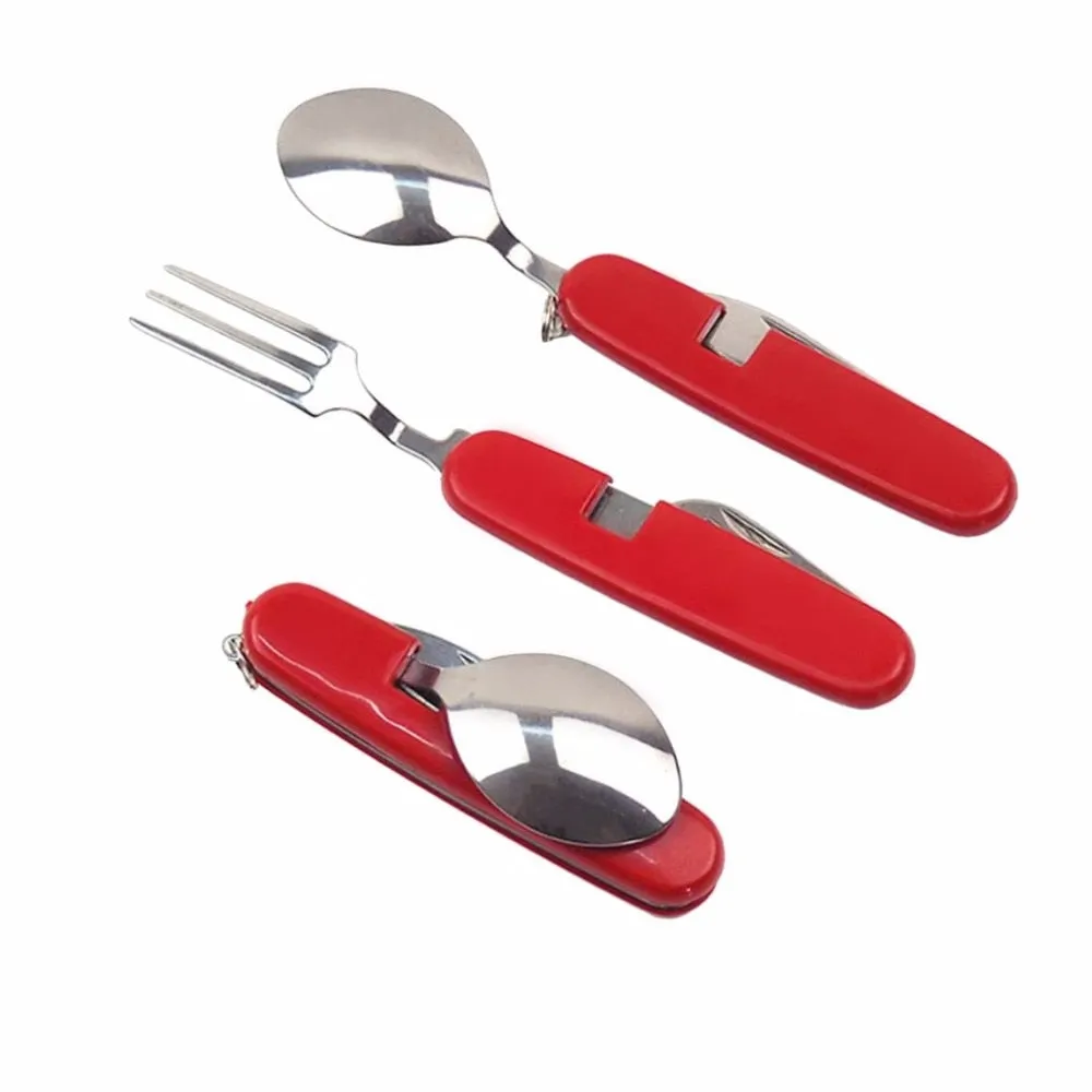 Multifunctional Camping Tableware 4 Detachable Tools Red Rust-Proof